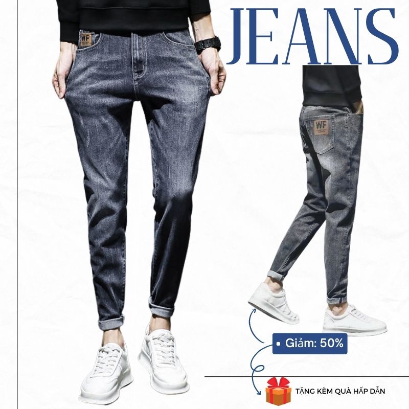 (Quà Tặng Kèm) Quần jean nam quần bò đen khói ống đứng