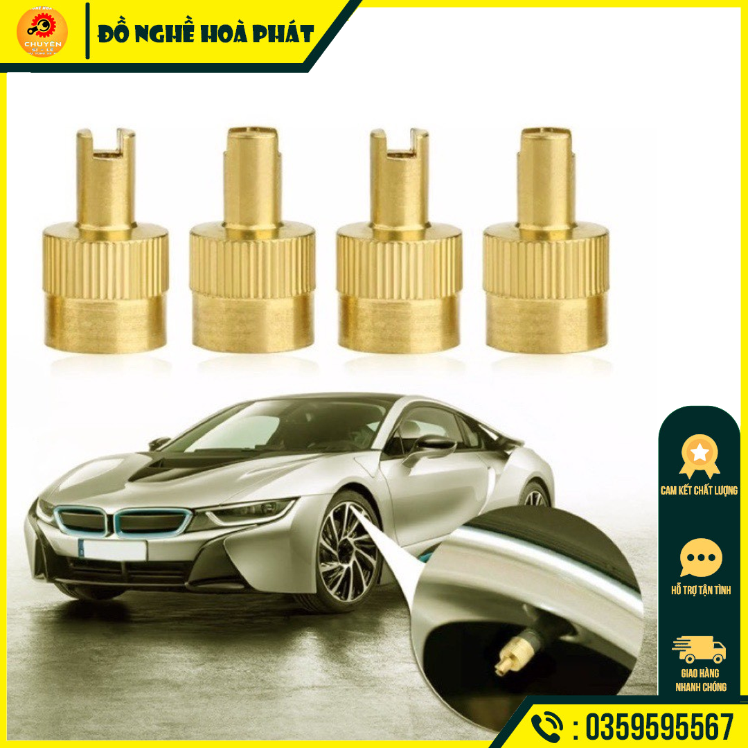 Nắp chân Van bằng Đồng có rãnh dùng cho van ô tô, van xe máy, nắp van lốp, nắp chống bụi, xì hơi, nút bịt chân van