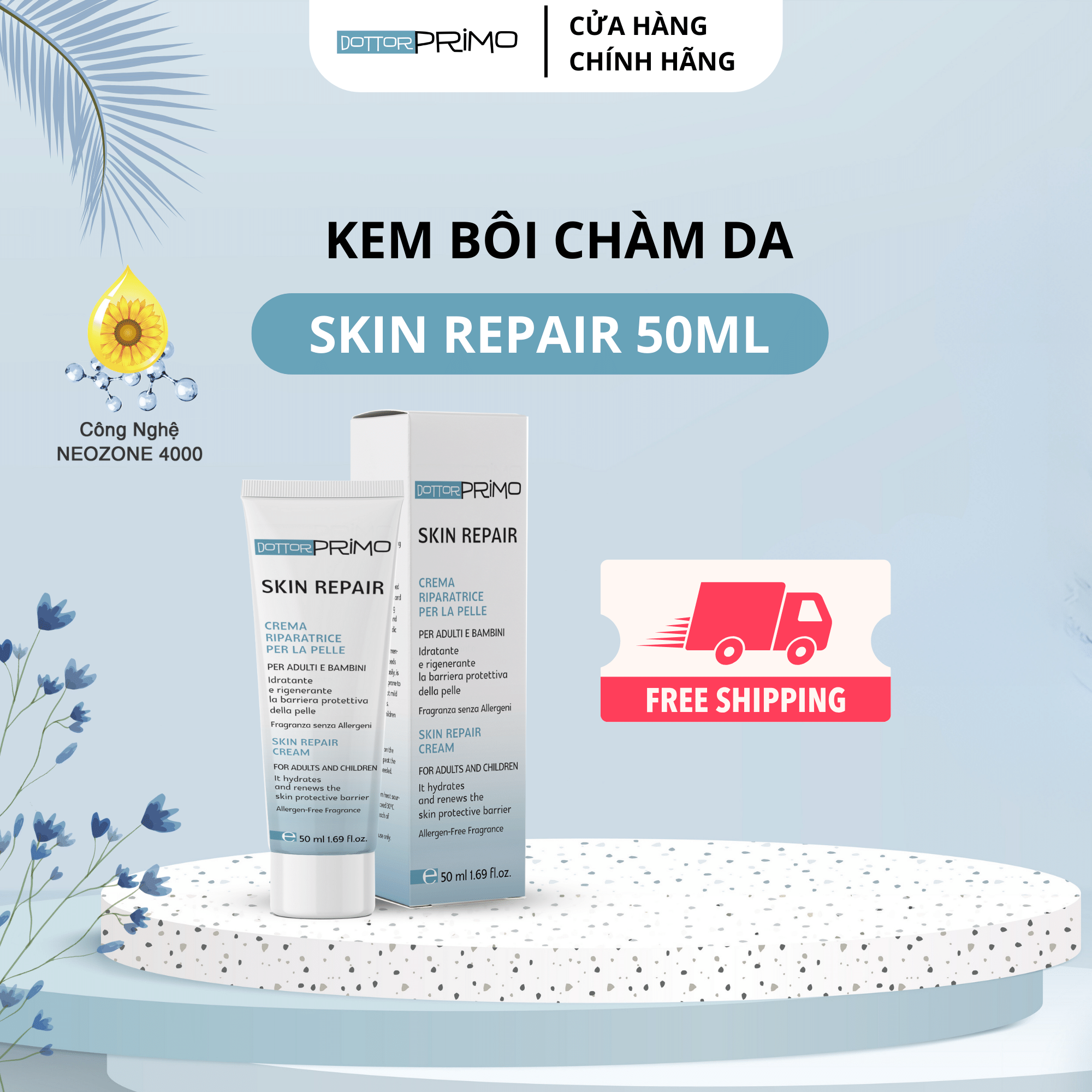 Kem bôi viêm da cơ địa DottorPrimo Skin Repair 50ml cấp ẩm, dưỡng da cải thiện tình trạng viêm da cơ địa