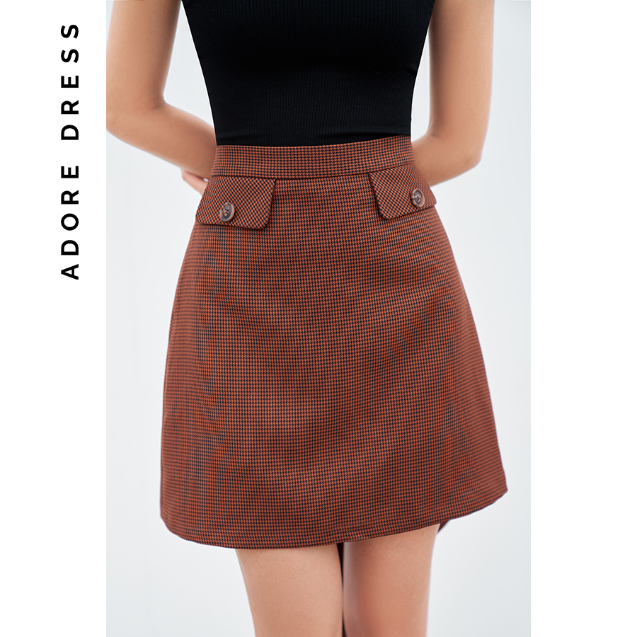 Chân váy mini 2 nắp túi ziczac cam đen 2SK1019 ADOREDRESS