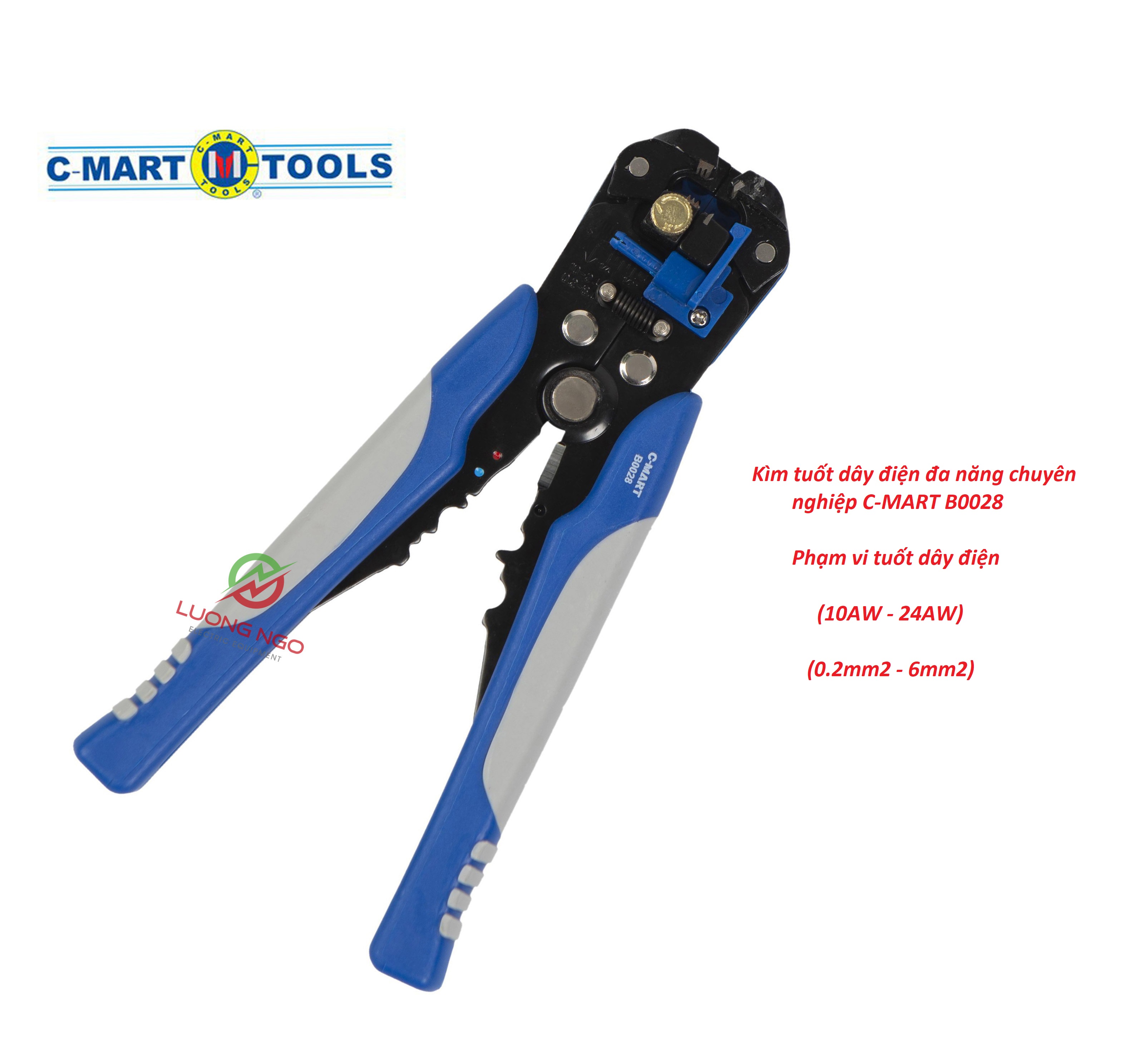 Kìm tuốt dây điện, bấm cos đa năng, tự động cmart cb0028