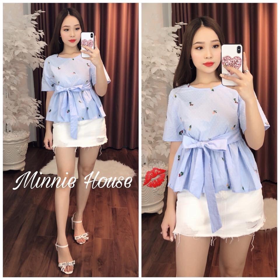 Áo von in hoa nhí thắc nơ eo nữ tính TTS0109