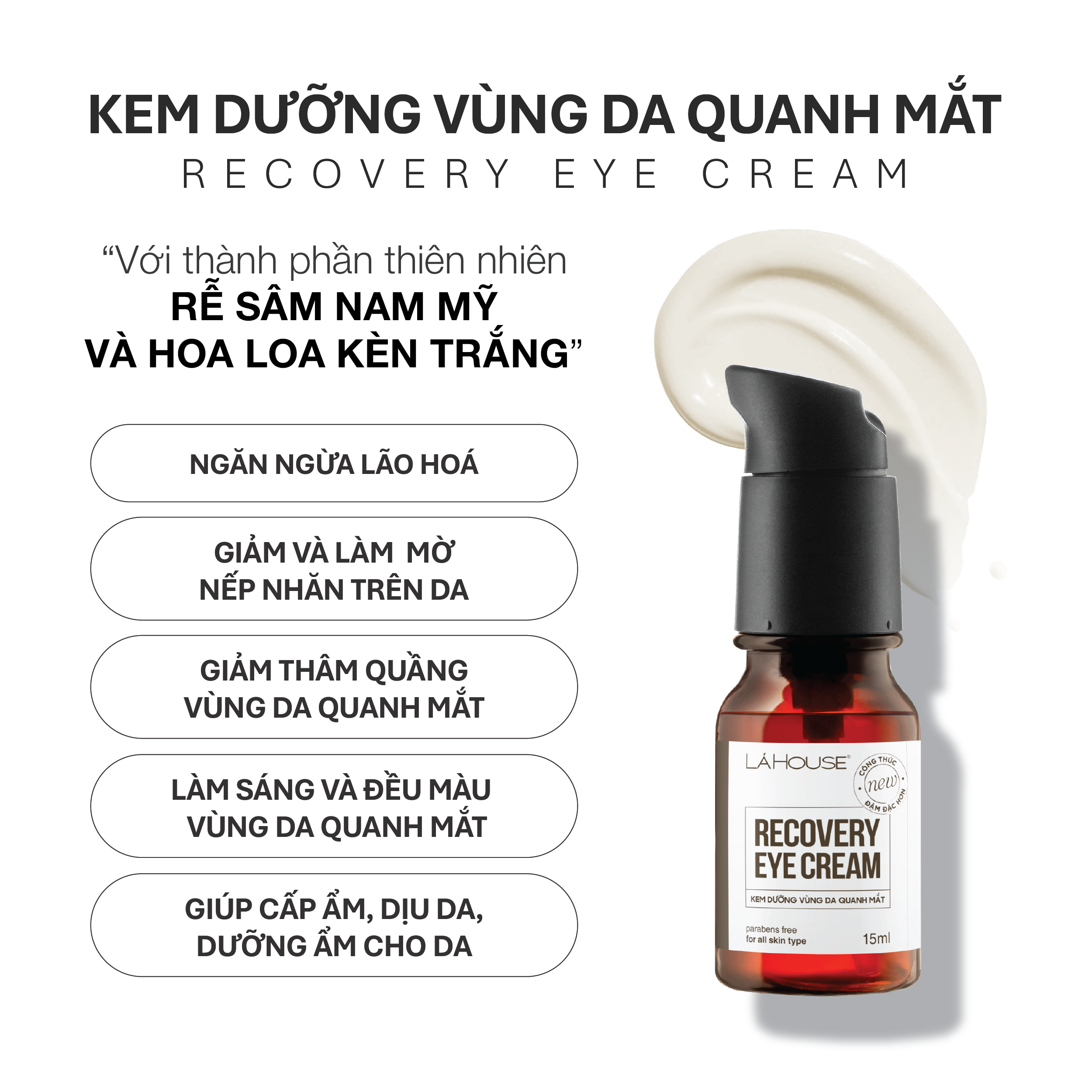 Kem dưỡng vùng da quanh mắt Lá House Recovery Eye Cream 15ml