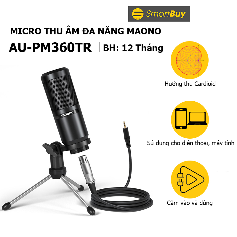 Micro đa năng xlr 3.5mm cho máy tính, điện thoại maono au-pm360tr - hàng chính hãng