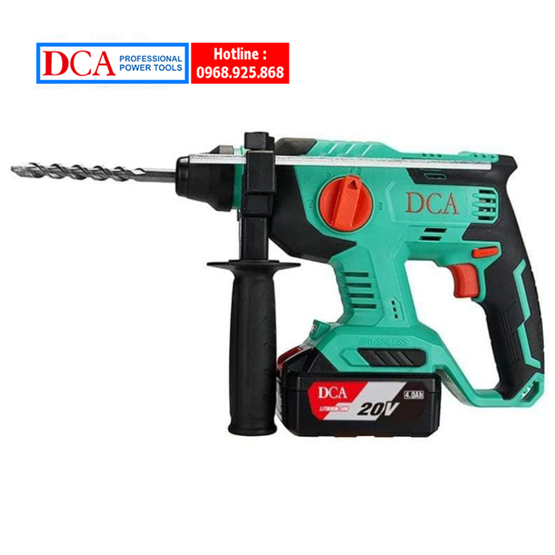 Máy khoan bê tông 3 chức năng dùng pin DCA kèm 2 pin, 1 sạc, động cơ không chổi than