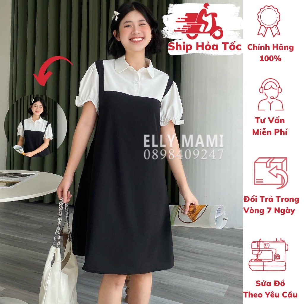 Đầm bầu , suông cổ sơmi tay bèo form dễ mặc thoải mái suốt thai kì & sau sinh