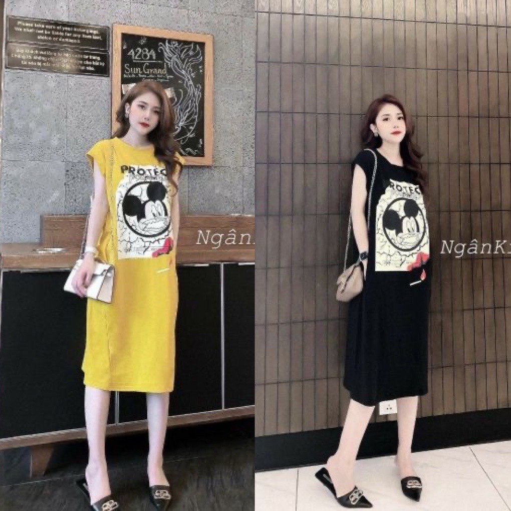 [Yến Trần] Đầm Suông - Váy Suông Mick Loang From Rộng Dáng Dài Tay Hến Chất Cotton Có Size Đến 75kg