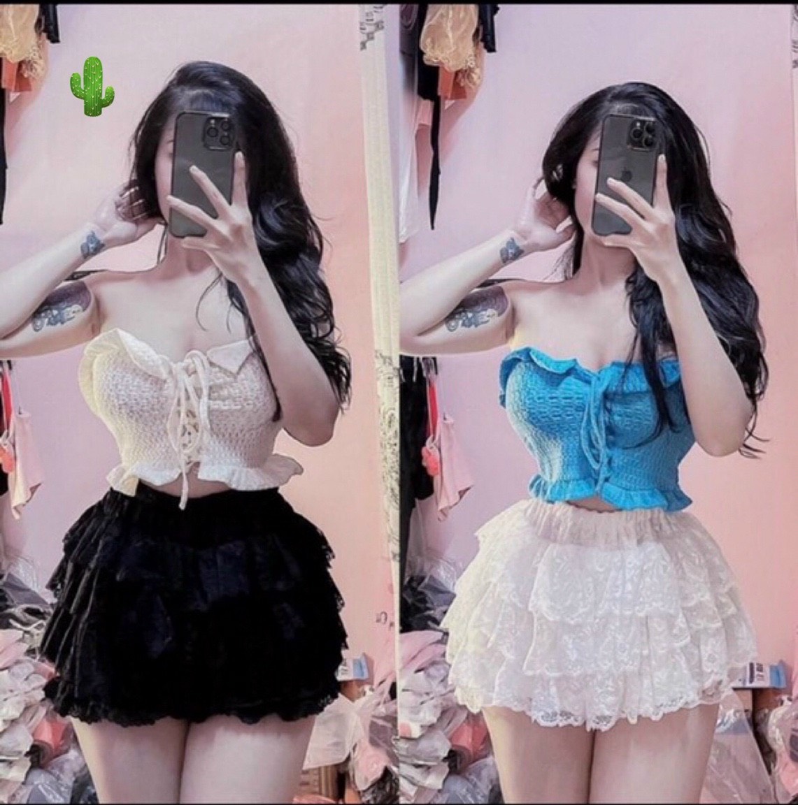 Quần Váy ren nhún tầng lưng chun mini ngắn siêu xinh PC
