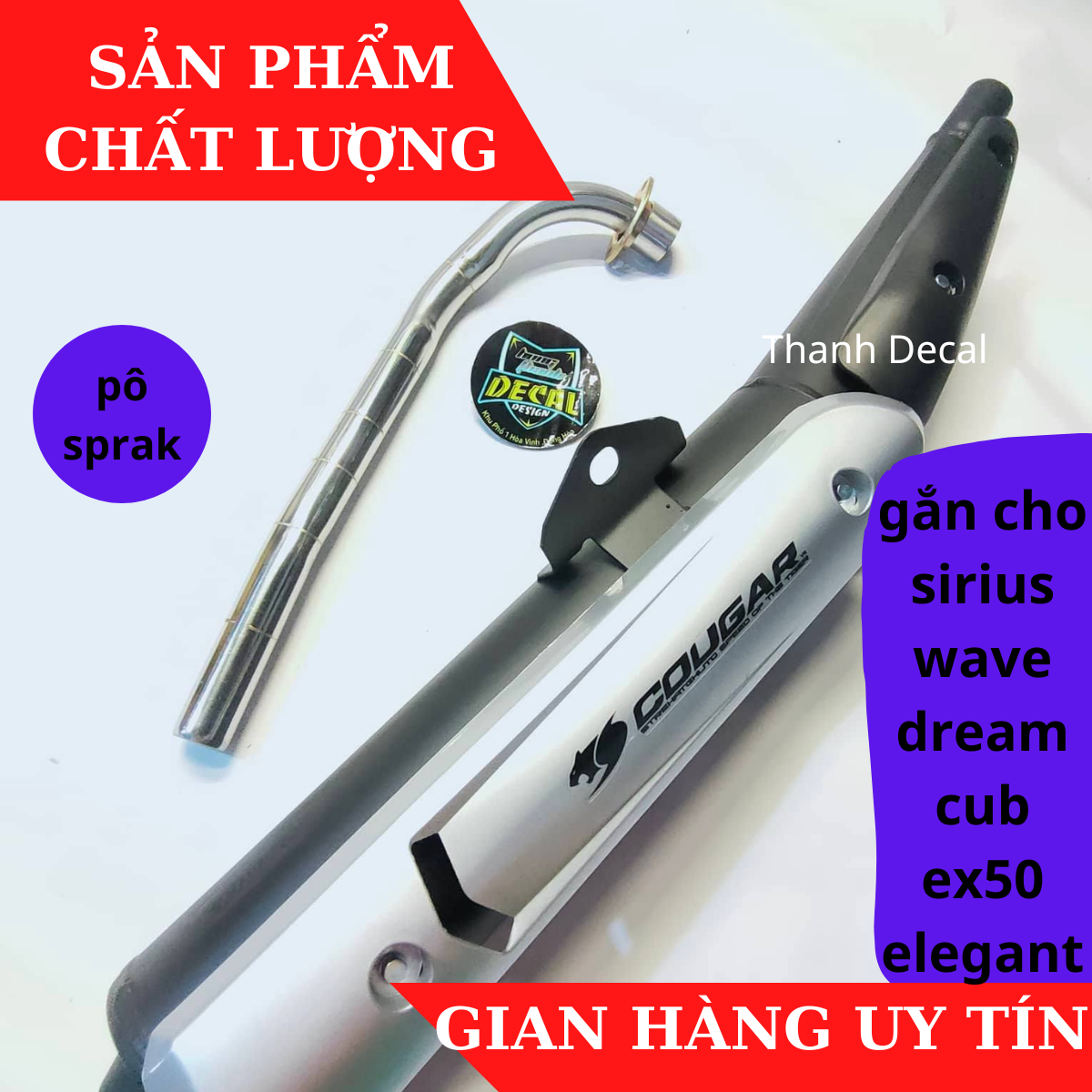 Pô spark móc ấm lắp cho sirius 50-110 , ex 50 , elegant , sirius fi , kèm ốp pô ,Đồ chơi xe Hùng Thanh