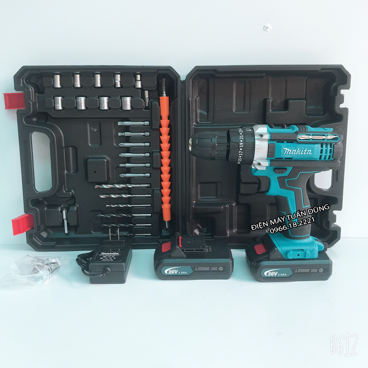 Máy khoan pin makita 26v - 2 pin - tặng kèm 25 chi tiết phụ kiện