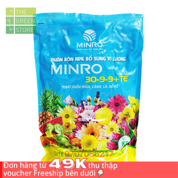 Phân bón NPK Minro 30-9-9 (GÓI 1KG / 200G) kích đâm chồi, đẻ nhánh, xanh dày lá, sinh trưởng mạnh cho hoa hồng, mai vàng, cây cảnh, rau sạch, cây ăn trái