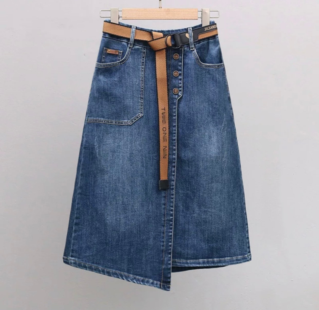 Chân váy denim chữ a lưng cao cạp chun co giãn 3 màu h90