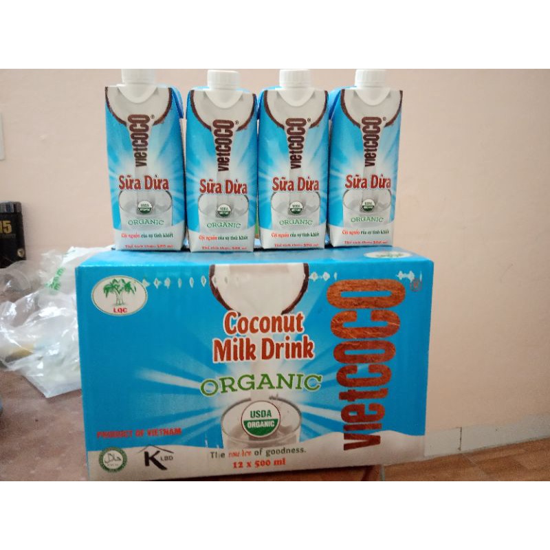 1 Thùng 12 hộp Sữa Dừa Organic 500ml Vietcoco 100% Hữu Cơ