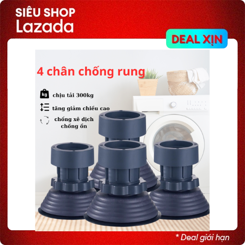 Bộ 4 chân chống rung cho máy giặt, tủ lạnh - tăng giảm chiều, đế cao su chống rung, chống trượt