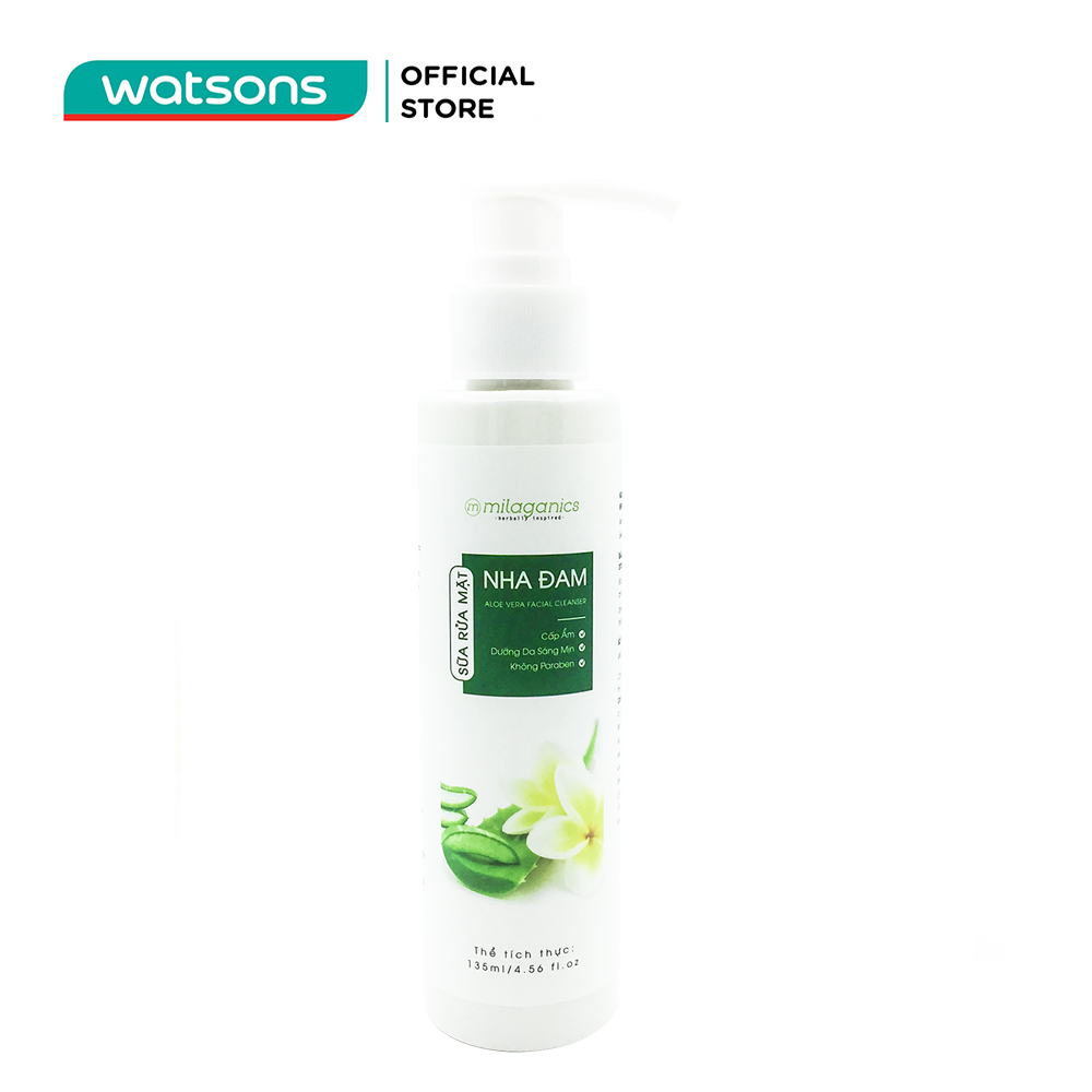 Sữa rửa mặt milaganics aloe vera facial cleanser nha đam cấp ẩm dưỡng da sáng mịn 135ml