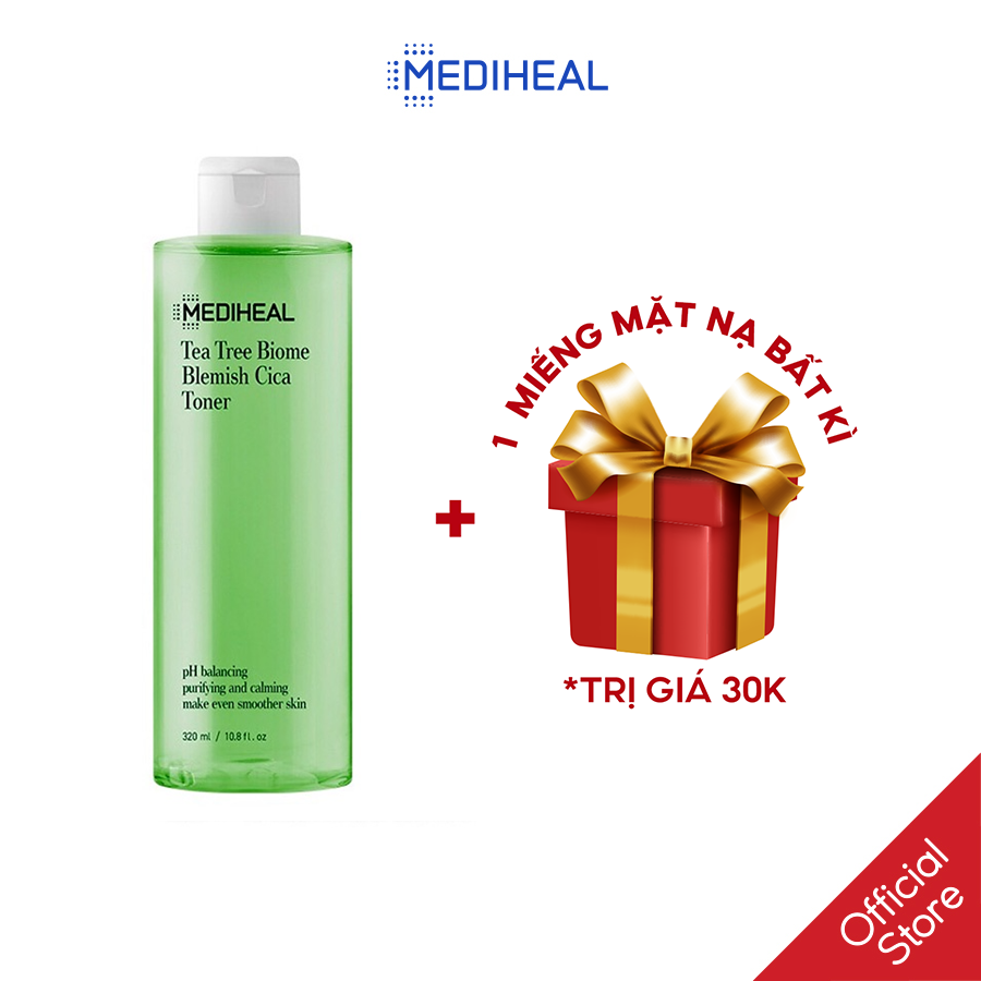 Nước hoa hồng chiết xuất tràm trà và rau má mediheal tea tree biome blemish cica toner 320ml