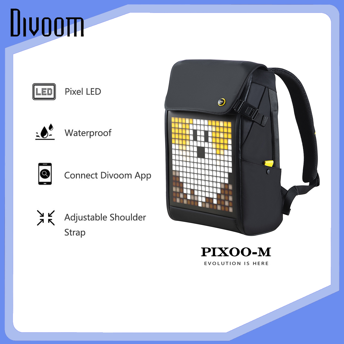 Divoom balo Pixoo Backpack-M, có hiển thị màn hình LED, ngăn chứa Laptop 15inch túi