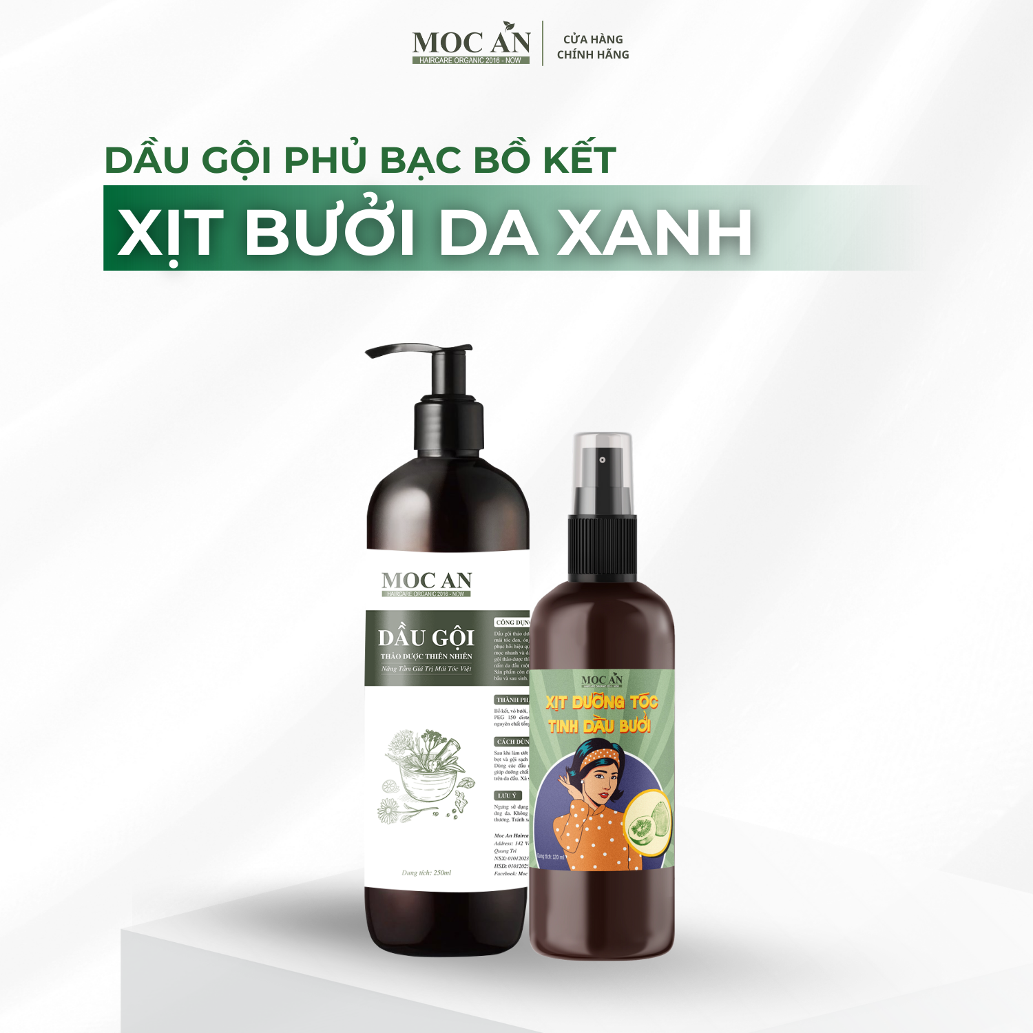 [ 16 Loại ] Combo Dầu Gội Phủ Bạc Thảo Dược Bồ Kết 250ml &  Xịt Dưỡng Tóc Tinh Dầu Bưởi Mộc Ân Hairc