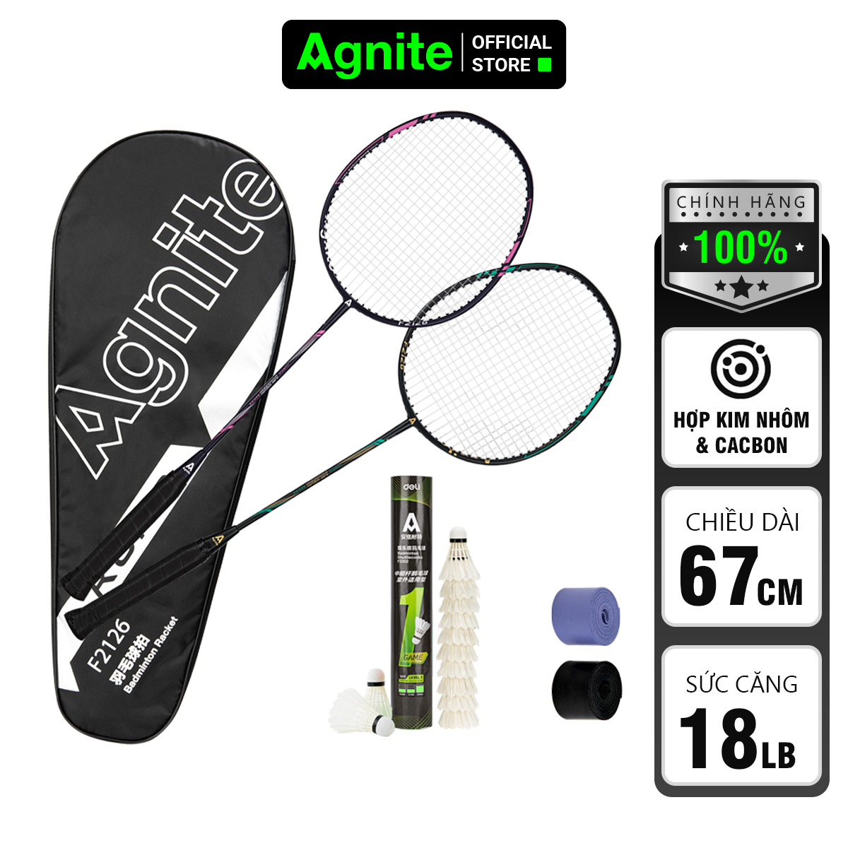 Bộ 2 vợt cầu lông cao cấp Agnite