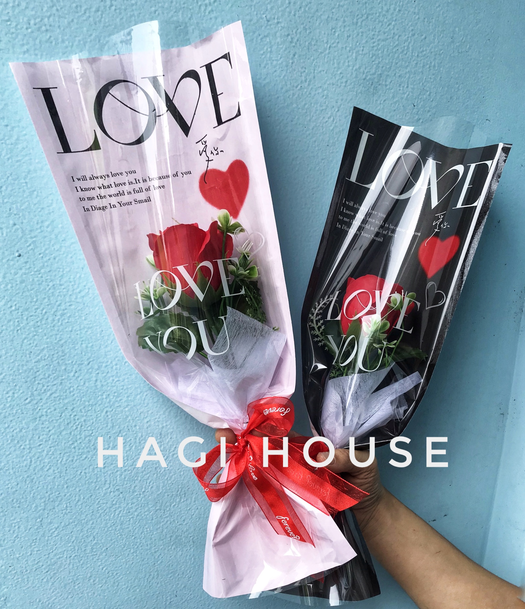 hoa hồng sáp bó 1 bông loại có lá Mimosa hàng sẵn