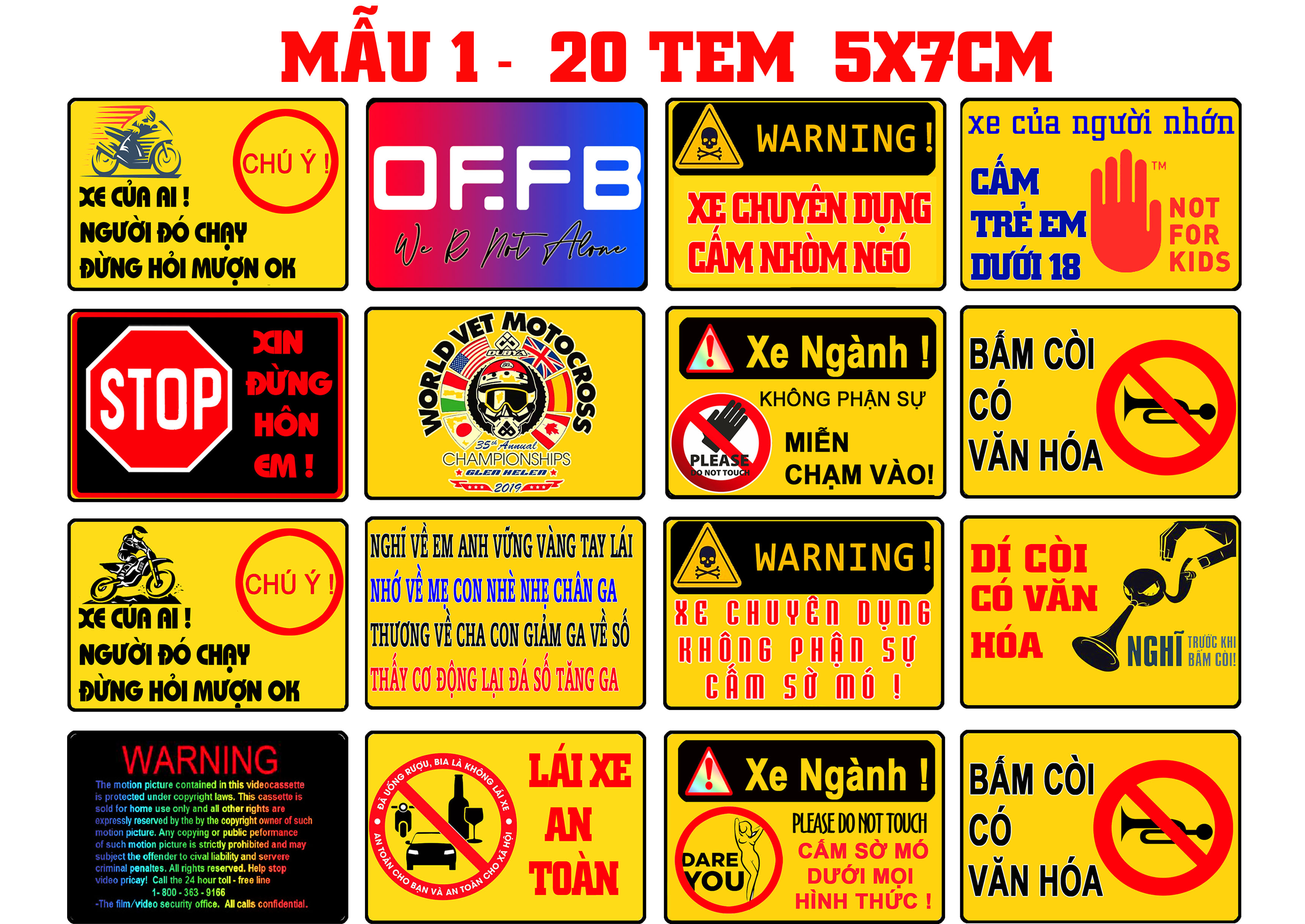 TEM CẢNH BÁO HÀI HƯỚC MẪU 1 20 TEM  5X7CM DECAL CHỐNG NƯỚC CAO CẤP