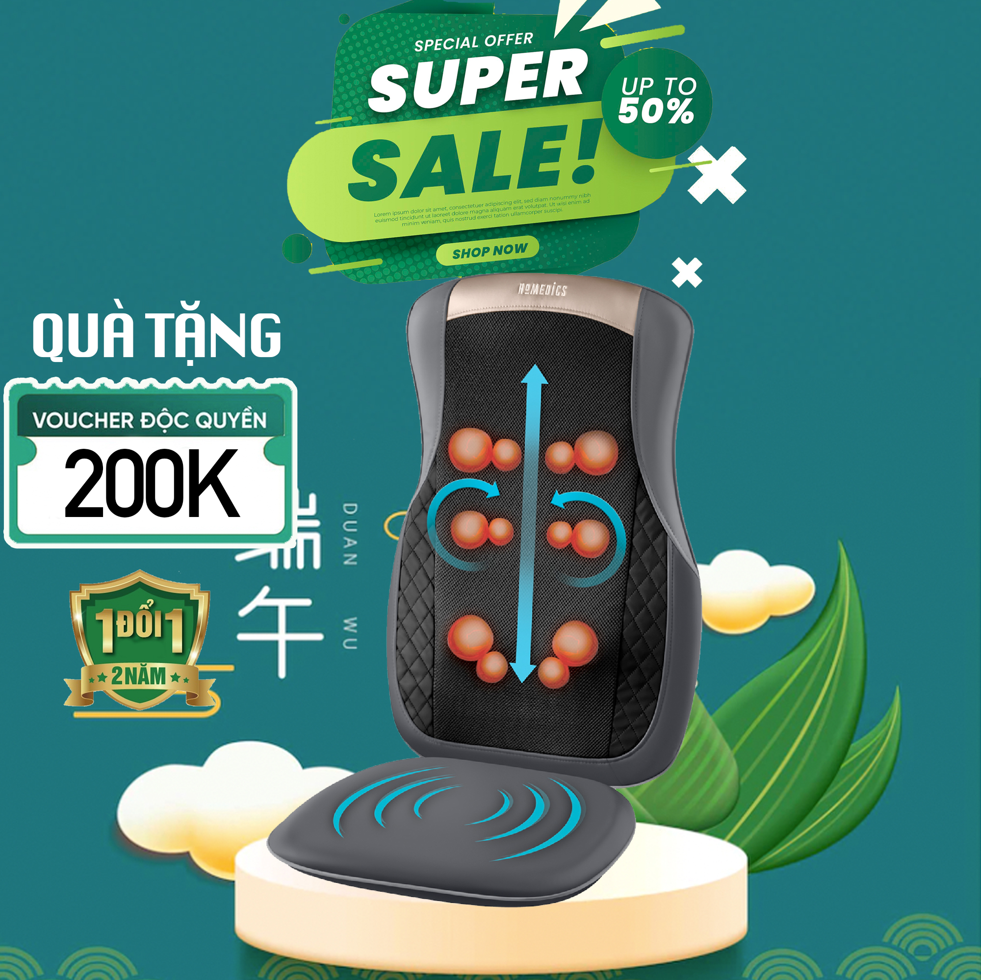 Đệm ghế mɑssage Shiatshu công nghệ pin sạc HoMedics MCS-624 hàng nhập khẩu chính hãng bảo hành 2 năm Dùng Được trên oto