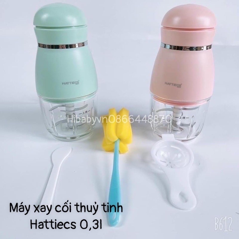Máy xay ăn dặm xay thịt đa năng hattiecs cối thuỷ tinh