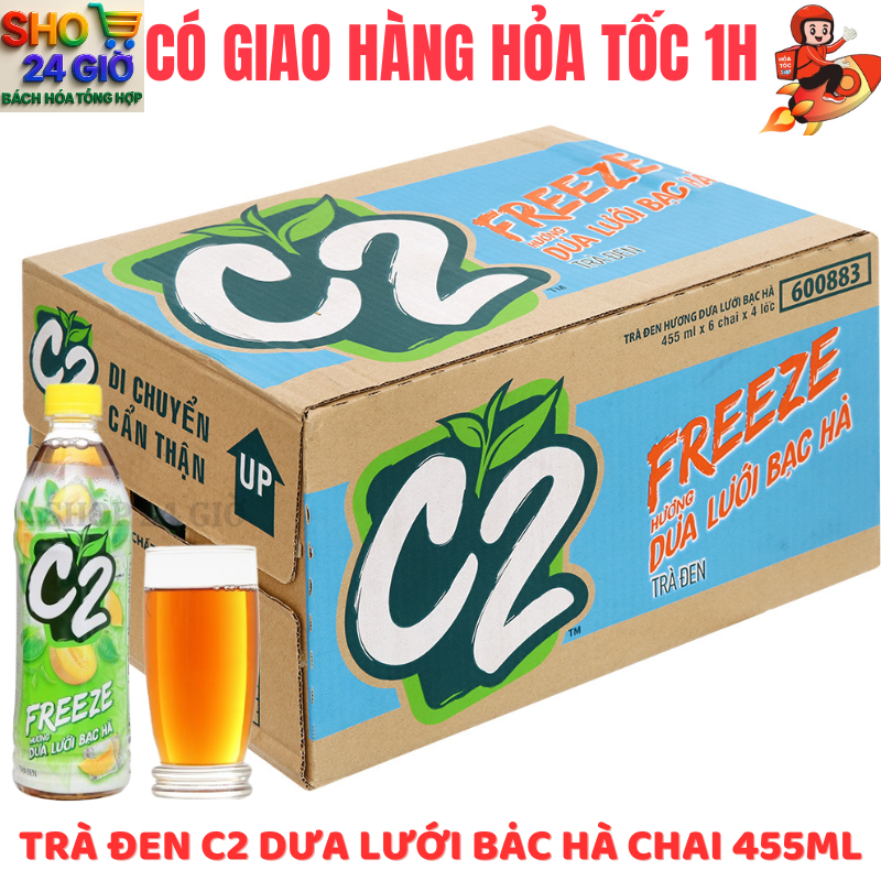 [ CHỈ GIAO CHO ĐƠN HỎA TỐC Ở HCM ] Trà Xanh C2 Dưa Lưới - Bạc Hà Thùng 24 Chai 455 Ml