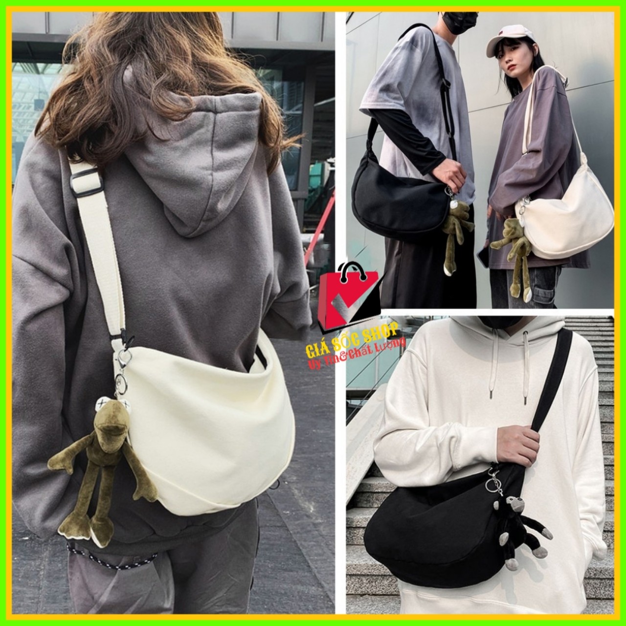 [HCM][GIÁ SỐC] TÚI TOTE ĐEO CHÉO BÁN NGUYỆT VẢI CANVAS PHONG CÁCH ULZZANG ĐỂ SÁCH A4 DC03