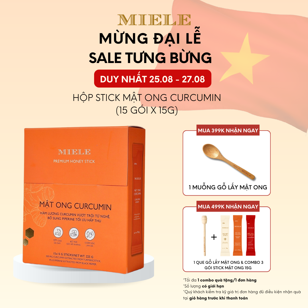 Hộp stick 15 gói mật ong curcumin 15g tiện lợi miele