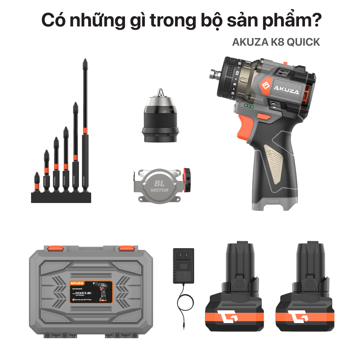 {Chính Hãng} Khoan Pin AKUZA K8 Có Búa,4 in 1- Khoan pin 16,8V Không Chổi Than Đầu Kẹp Autolook 10mm. Siêu Khỏe Siêu Bền