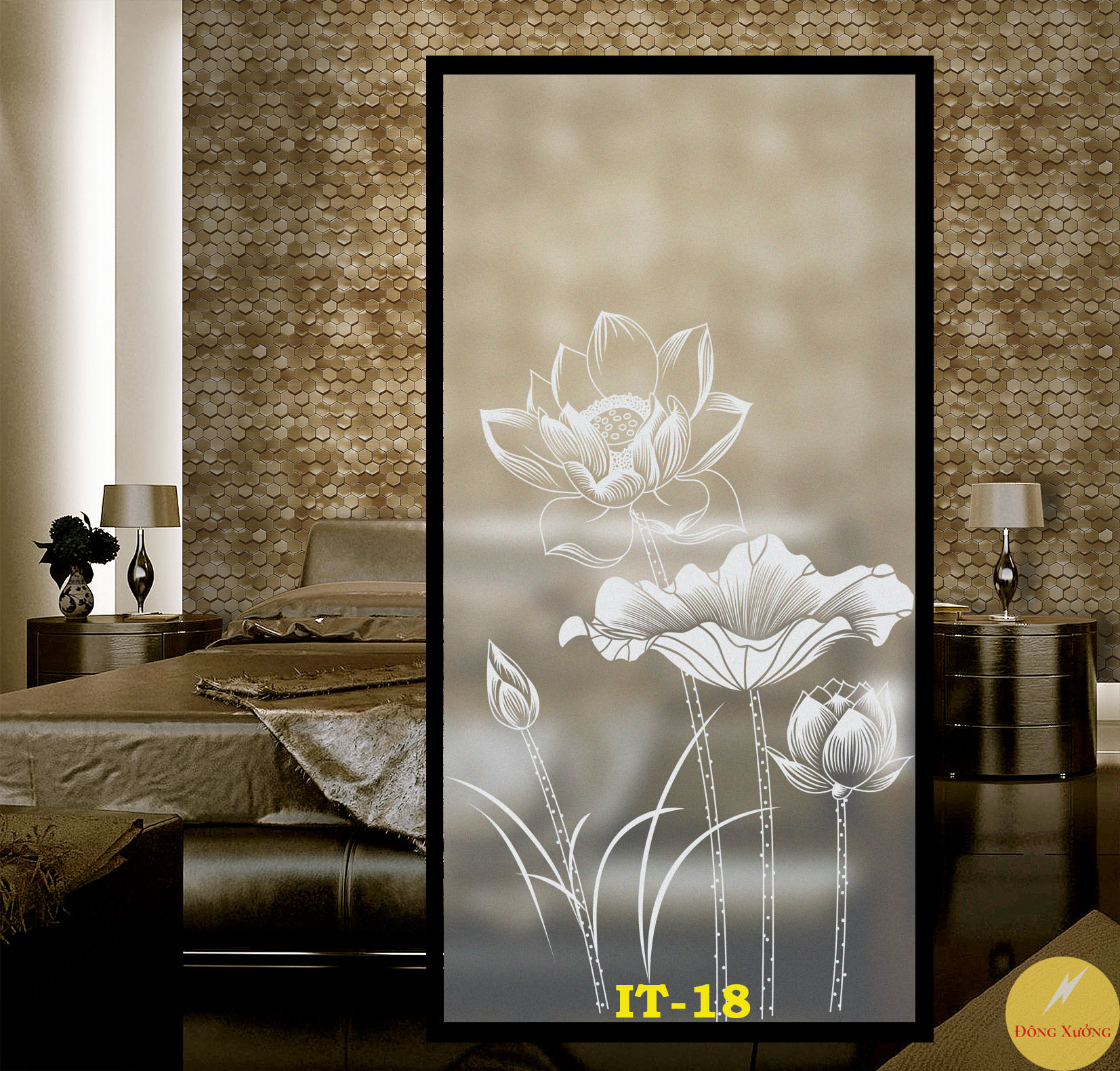 Giấy dán kính in hình hoa sen mờ đục chống nhìn trộm mã it-18