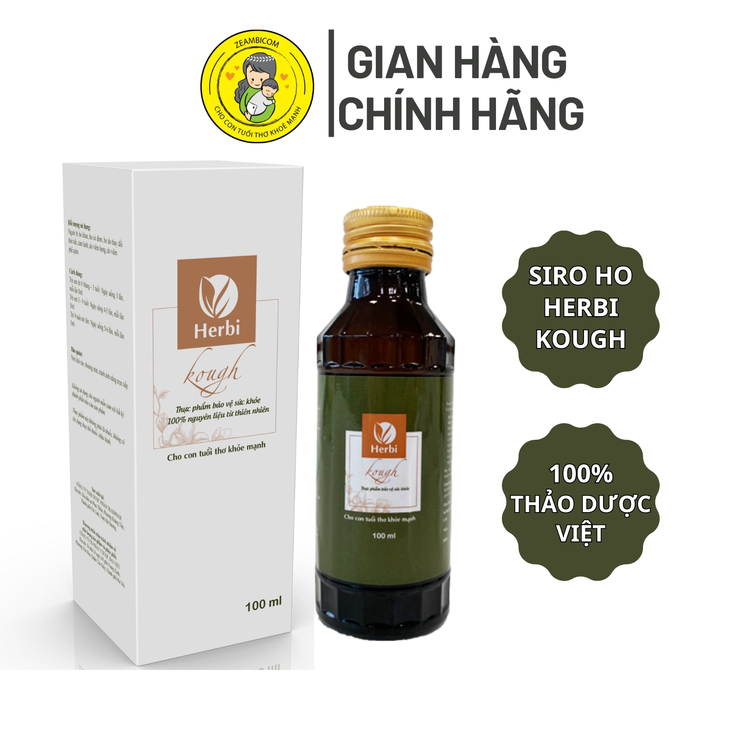 Siro ho herbi kough zeambi cho bé chiết xuất từ thảo dược việt nam 100ml