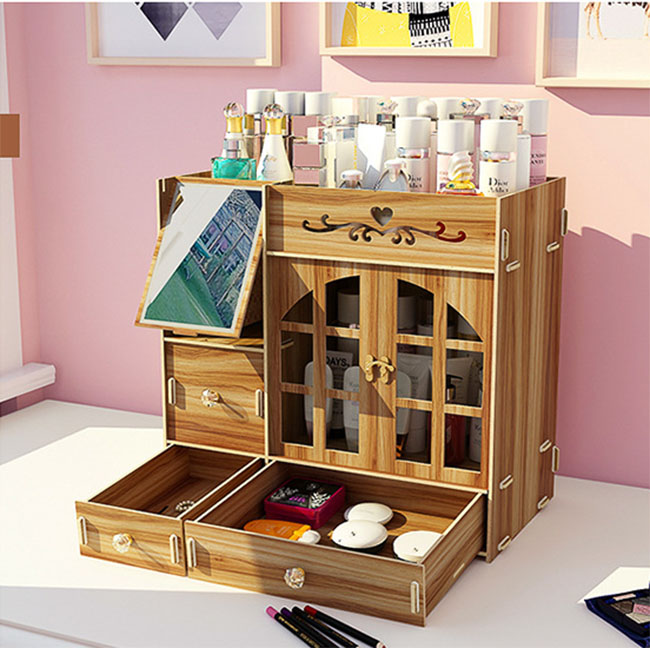 Kệ đựng mỹ phẩm mẫu mới bằng gỗ gọn gàng bắt mắt, kệ mỹ phẩm đa năng nhiều ngăn