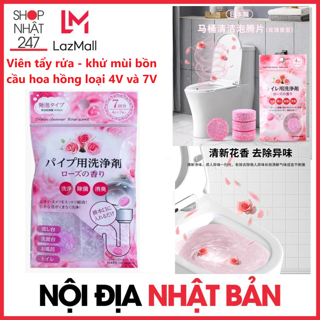  Viên tẩy rửa khử mùi bồn cầu thông tắc chống khuẩn cho cống ống xả bồn rửa hương hoa hồng Nhật Bản 