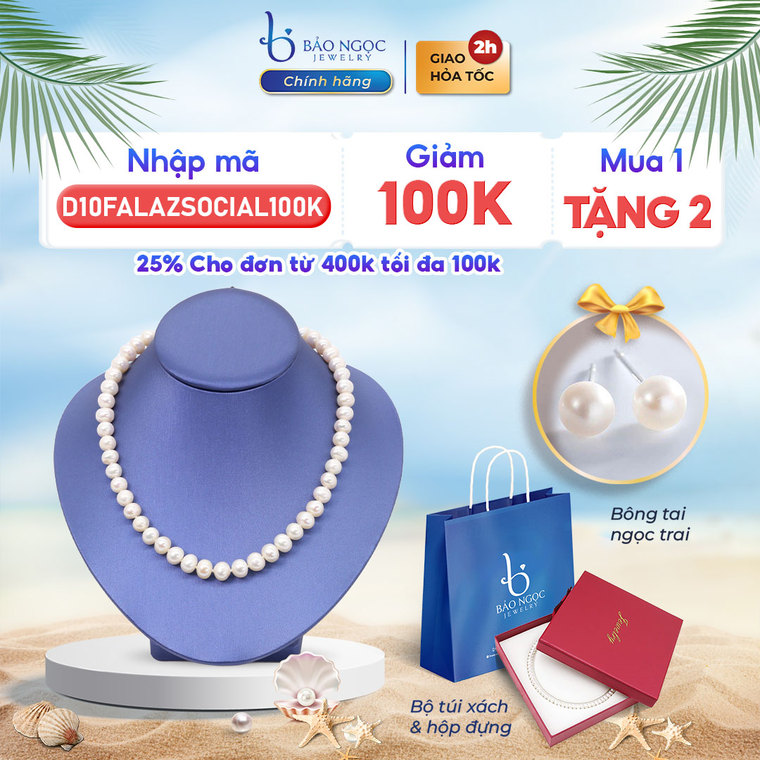  Vòng Cổ Ngọc Trai Thiên Nhiên Cao Cấp Hạt 9-10 Ly Vòng Cổ Ngọc Trai Thật Chuỗi Ngọc Trai Mặc Áo Dài - DB2643 - Bảo Ngọc Jewelry 