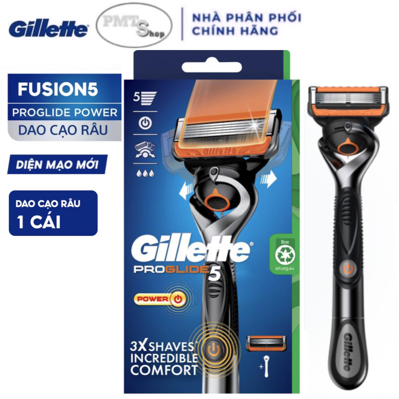Dao cạo râu 5 lưỡi Gillette Fusion5 + 1 Proglide Power có thể thay lưỡi Fusion Proglide5 Razor