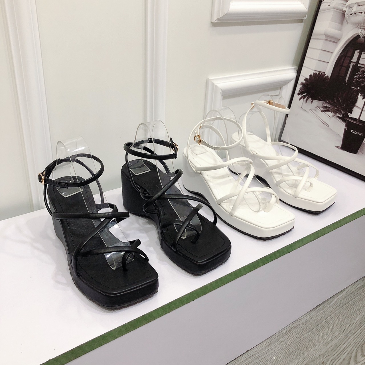 Sandal đế xuồng xỏ ngón cao 7 phân chất da mềm mịn Xăng đan đế xuồng