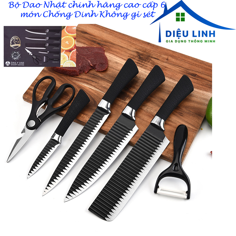  Bộ Dao Nhật ASAKH 6 món Chống Dính Không gỉ sét dao gợn sóng dao buck dao lúa mạch dao Essentials dieulinh shop 