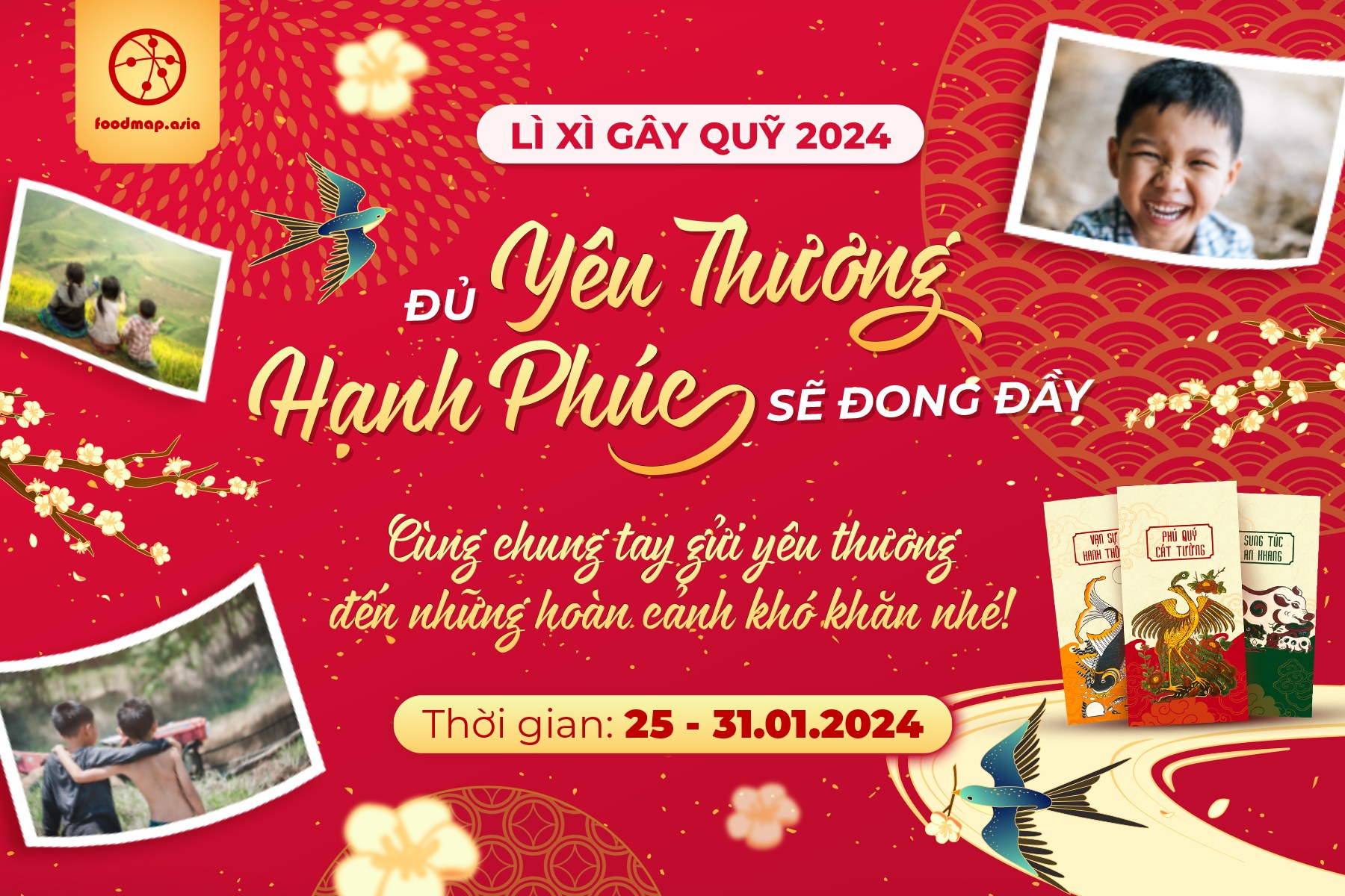 Bộ bao lì xì gây quỹ tết giáp thìn 2024 - xấp 6 cái - foodmap