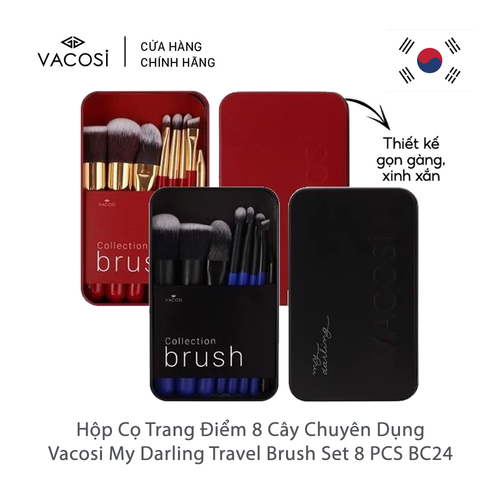 Hộp Cọ Trang Điểm 8 Cây Chuyên Dụng Vacosi My Darling Travel Brush Set 8 PCS BC24