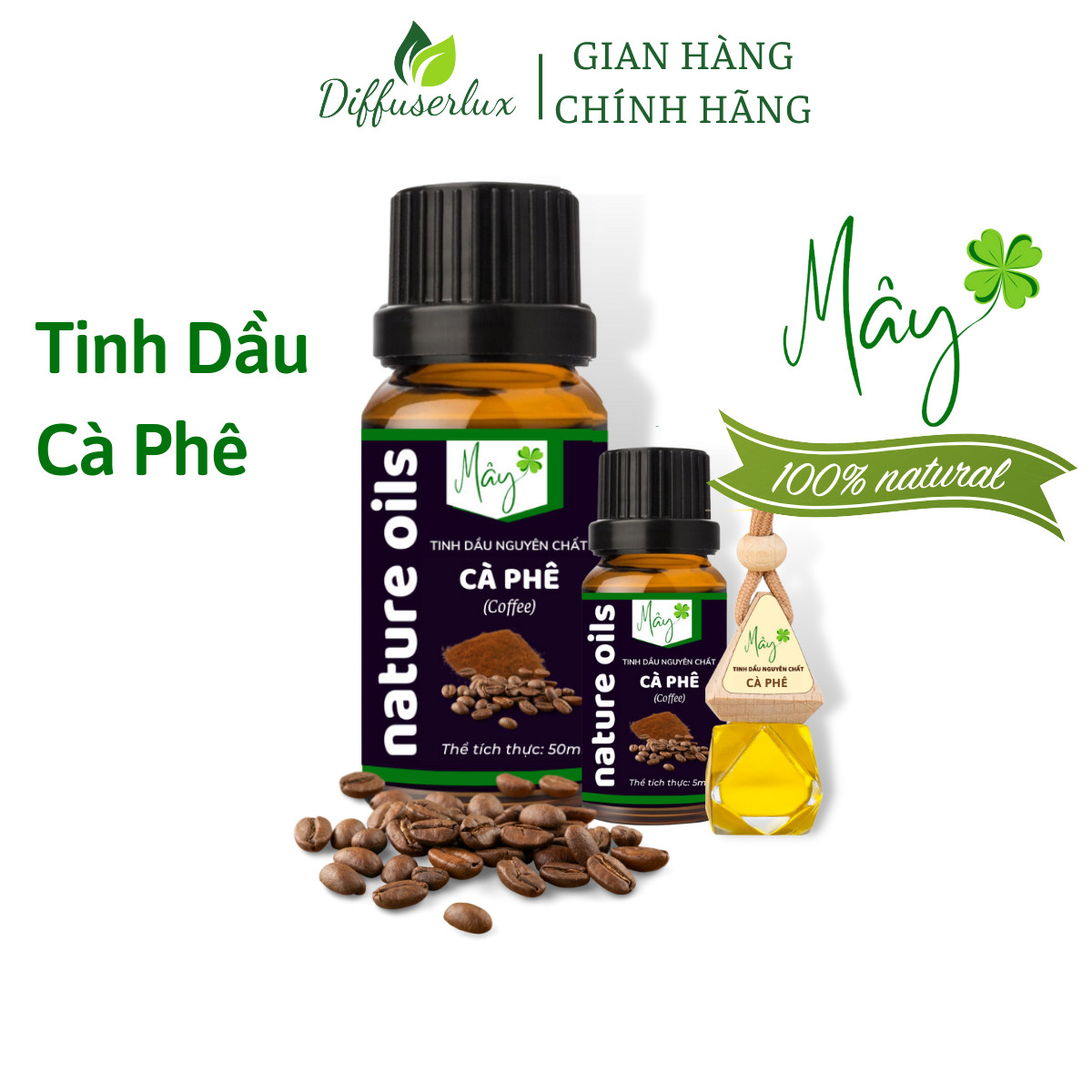 Tinh dầu xông phòng Cà Phê nguyên chất 10ml - 50ml, tinh dầu thiên nhiên Mây giúp thơm phòng, thư giãn