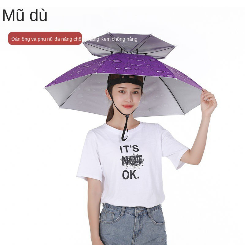 [Mã FAMAYMA2 giảm 10K đơn 50K] Ô dù đội đầu 2 tầng che nắng mưa đi câu cá dã ngoại picnic