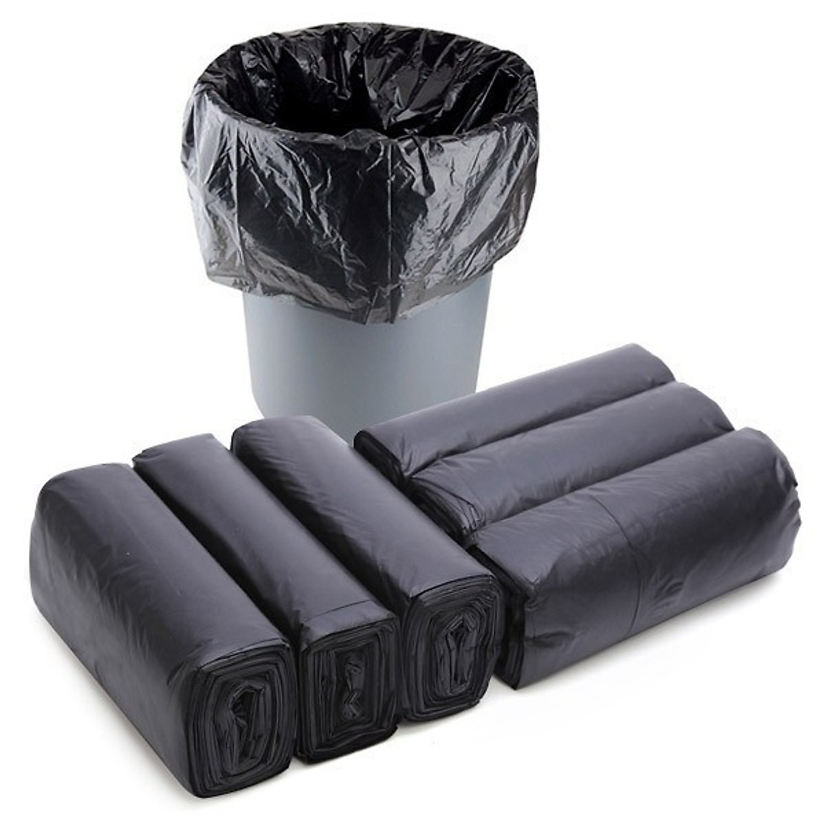 Bọc 3 cuộn túi đựng rác màu đen cuộn 500g size trung 55x65cm