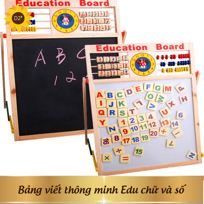 Bảng viết thông minh Edu chữ và số nam châm 2 mặt - đồ chơi giáo dục bằng gỗ