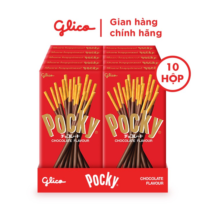 Combo 10 hộp bánh snack que Pocky Chocolate Flavour 40g vị Sôcôla thích hợp ăn vặt