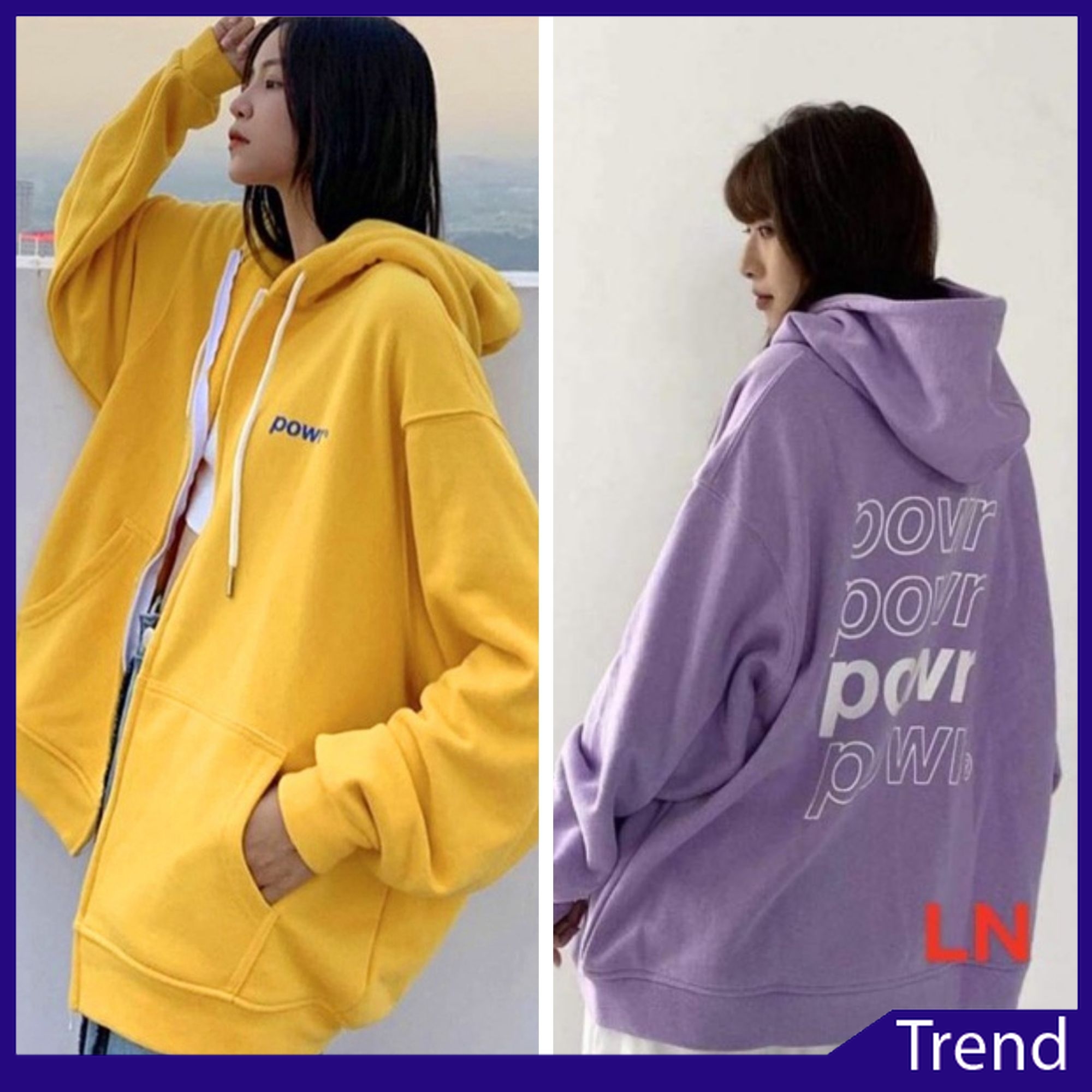 Áo Khoác Hoodie Unisex Form Rộng Powr Missout Nam Nữ Đều Mặc Được Khóa Kéo Nỉ Lông Dày Cao Cấp Mũ 2 Lớp Trùm Mông Dấu Quần Hình Dễ Thương Màu Vàng Đen Tím Xanh Trắng Hot Trend
