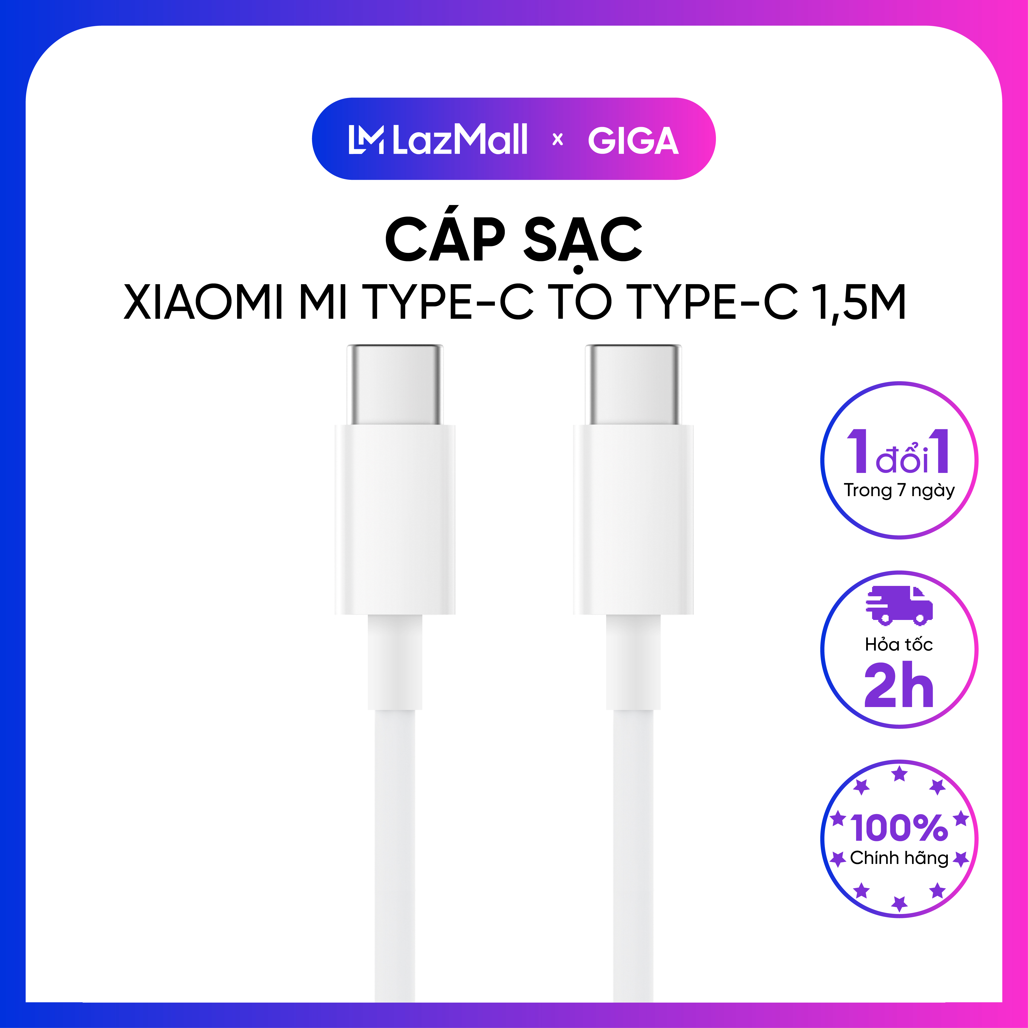 Cáp sạc xiaomi mi type-c to type-c 1,5m sjx12zm