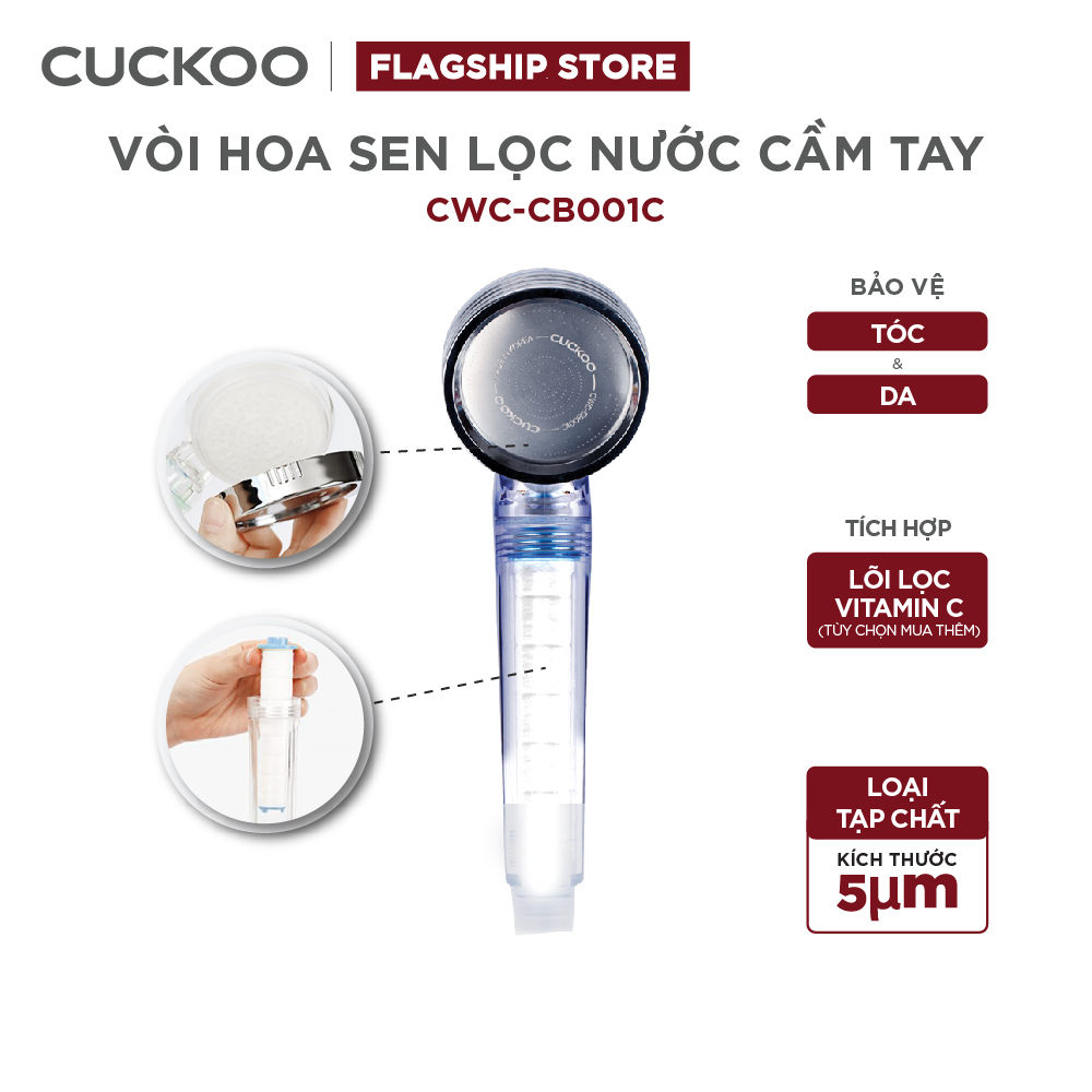 Bộ lọc nước Vòi Sen Cuckoo CWC-CB001C/CLENG  với lõi lọc Clo - Hàng chính hãng