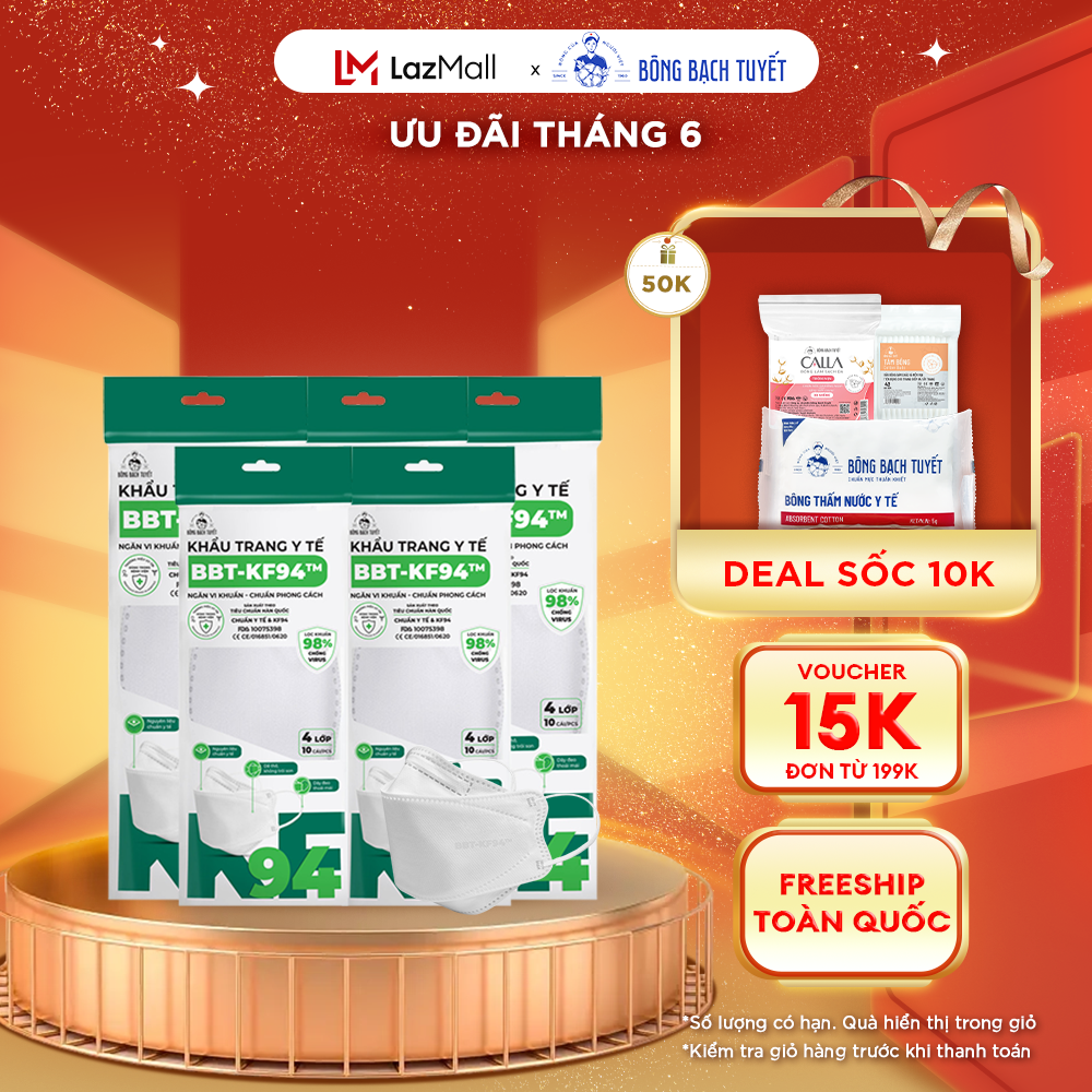 Combo 5 gói khẩu trang bông bạch tuyết kf94 4 lớp trắng